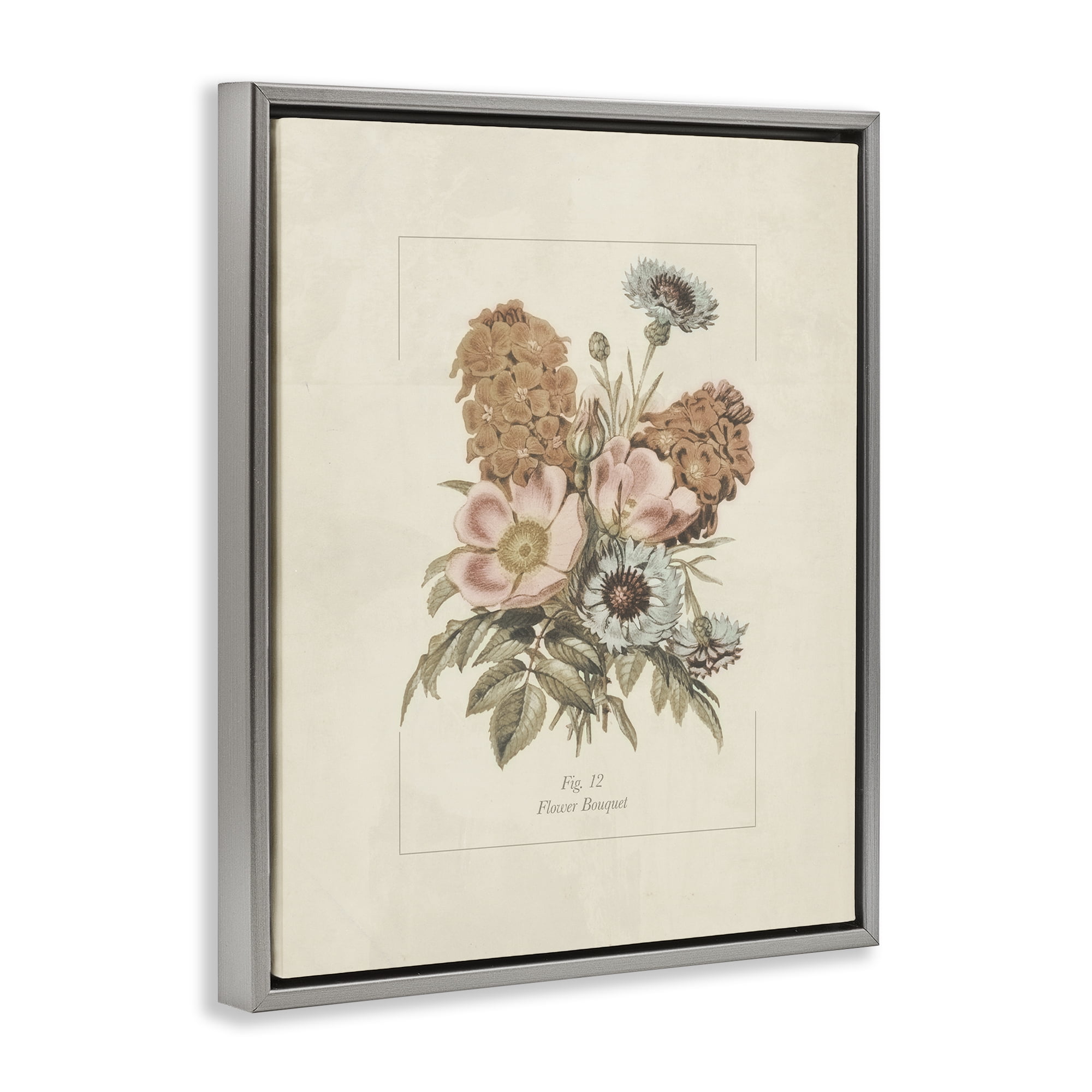 Stupell Industries Flower Bouquet Vintage Blossoms Gray Framed Floater Canvas Wall Art, design by Dan Meneely