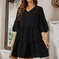 thumbnail image 2 of Spring Dresses for Women 2025 Short Sleeve Loose Gather Hem Outfit Ruffled Casual Mini Spring Dress Black S, 2 of 4
