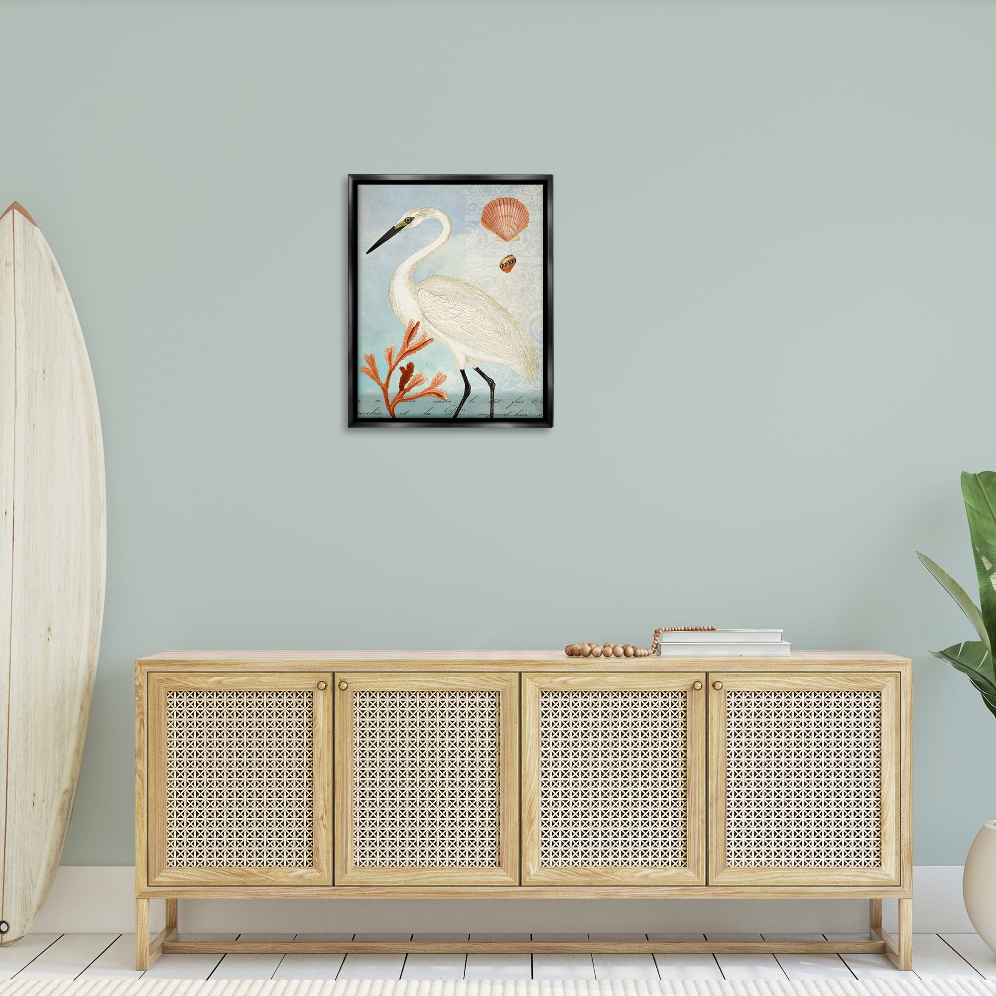 Stupell Industries Traditional Egret Aquatic Motif Animals & Insects Painting Black Floater Framed Canvas Art Print Wall Art, 25 x 31