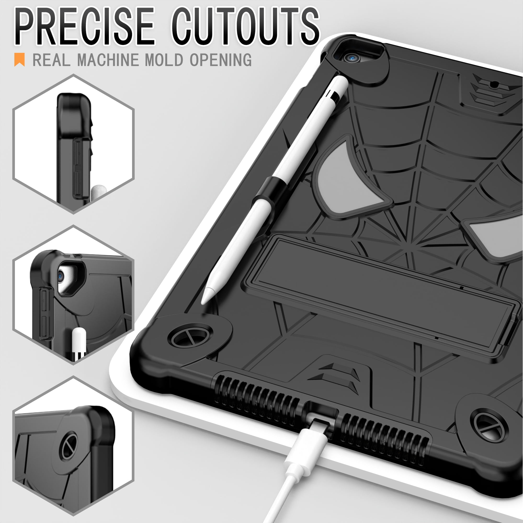 ELEHOLD Kids Case for iPad 9th/8th/7th Gen 10.2" 2021/2020/2019, Heavy Duty Rugged Cover with Foldable Kickstand Crossbody Shoulder Strap Pencil Holder Shockproof Case for iPad 10.2",Black