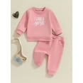 thumbnail image 2 of Suealasg 2Pcs Little Girl Fall Outfits Set Long Sleeve Letter Print Sweatshirt Sweatpants 6M 1T 2T 3T 4T 5T Toddler Girl Autumn Tracksuit Clothes, 2 of 8