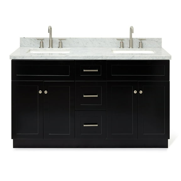 Ariel Hamlet 61 In. Double Rectangle Sink Vanity With 1.5 In. Carrara White Countertop In Black