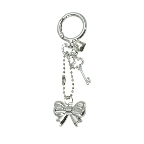 Unique Bargains 1 Pc Fashionable Key Heart Bow Handbag Charm Decorative Keychain Silver Tone