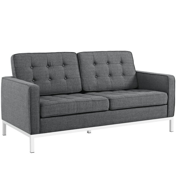 Modern Contemporary Urban Design Living Lounge Room Loveseat Sofa, Grey Gray, Fabric