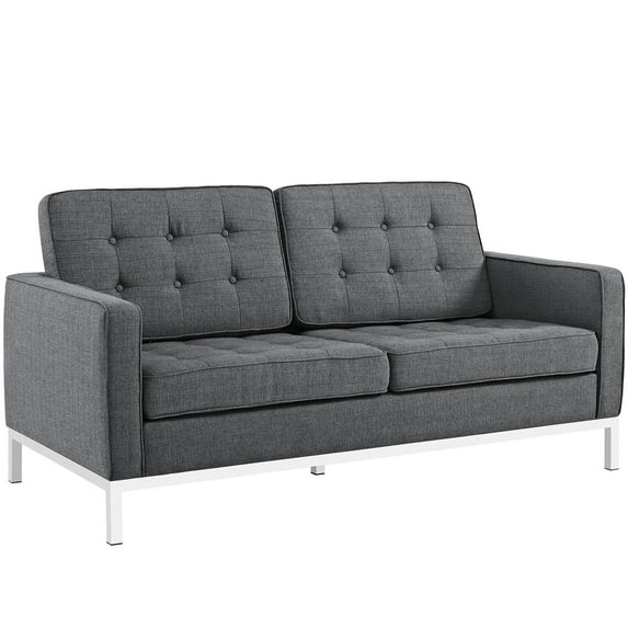 Modern Contemporary Urban Design Living Lounge Room Loveseat Sofa, Grey Gray, Fabric