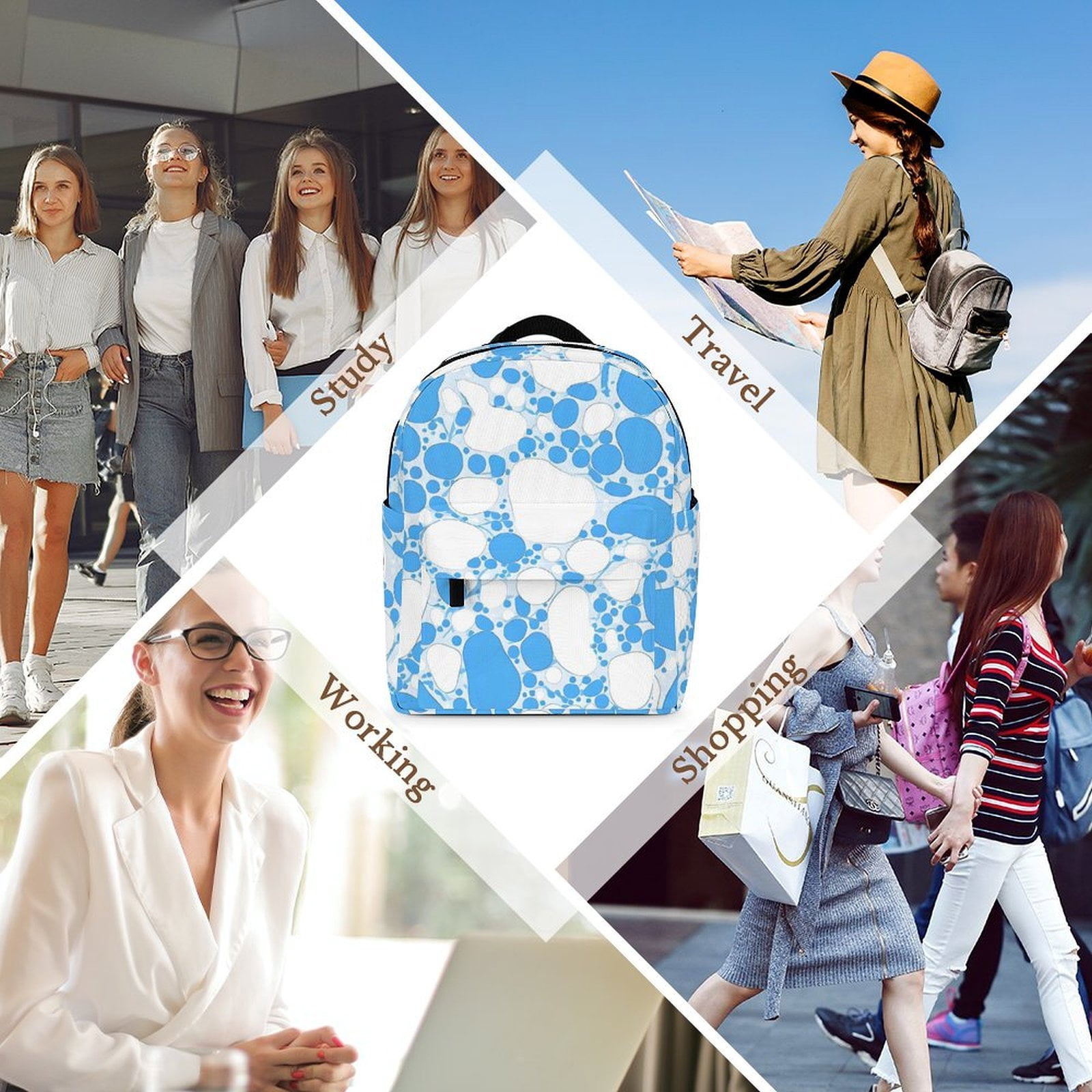 8.1×10in Casual Women'S Backpack With Anti-Contraction And Stretch For Sports Activities Travel Picnics Milk Cow Skin Print Style PowDerBlue_4