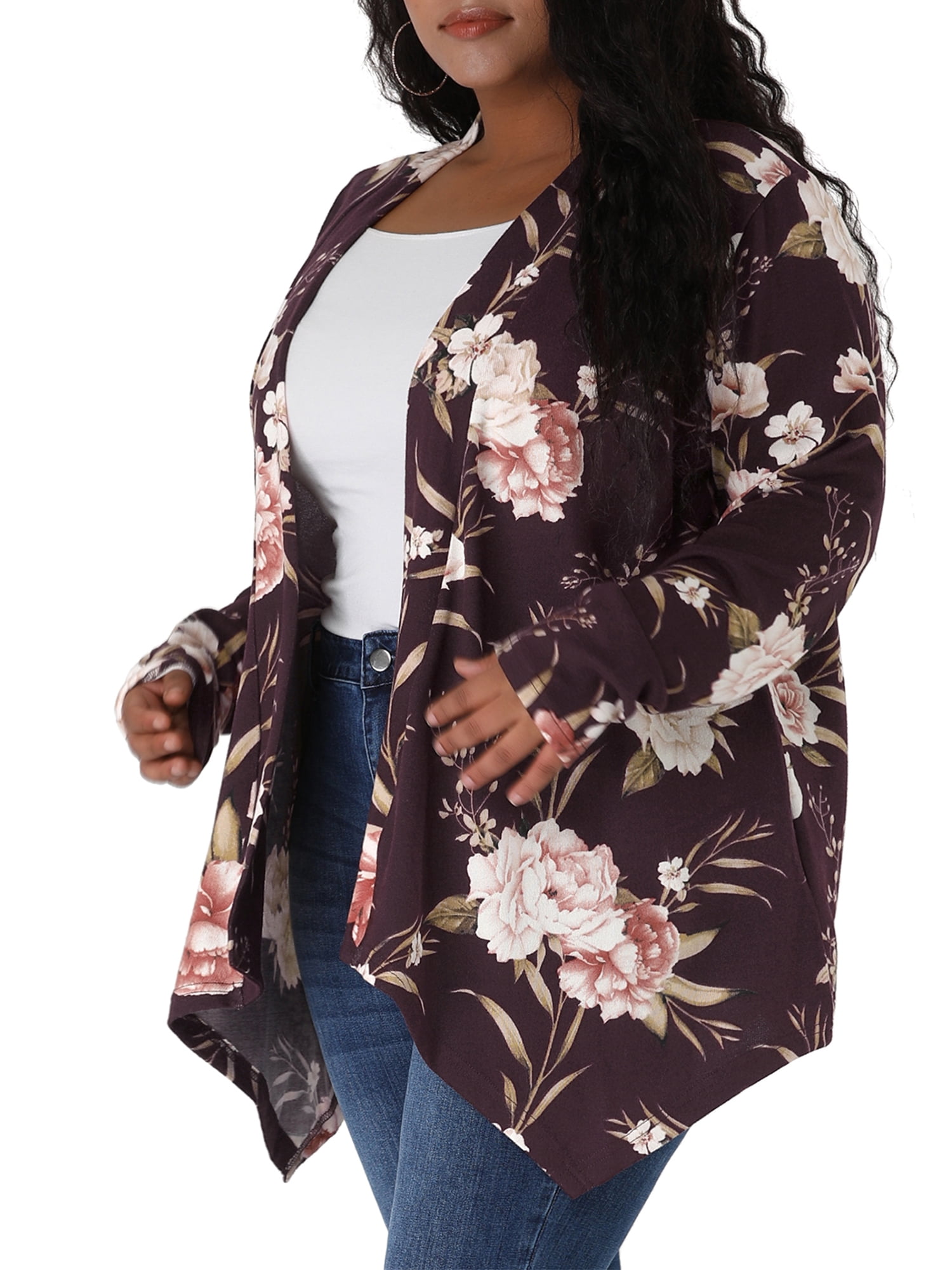 DARING DIVA Women's Plus Size Leopard Print Asymmetric Hem Cardigan 4X Burgundy