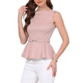 thumbnail image 2 of INSPIRE CHIC Peplum Tops for Women's Sleeveless Boat Neck Belt Houndstooth Plaid Work Tank Top XL Pink, 2 of 3