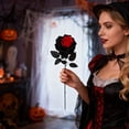 thumbnail image 5 of 1 PC Black and Red Halloween Artificial Rose, Halloween Black Burgundy Artificial Rose, Long Stem Realistic Silk Rose for Gothic Decoration, Dark Dead Rose Bouquet for Centerpiece Arrangement, 5 of 6