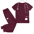 thumbnail image 6 of mihongmao Womens Scrubs Cozy Fit Short Sleeve Operating Room Nurse Suit Comfortable Elastic Breathable Set V Neck Tops Wine 2X, 6 of 6