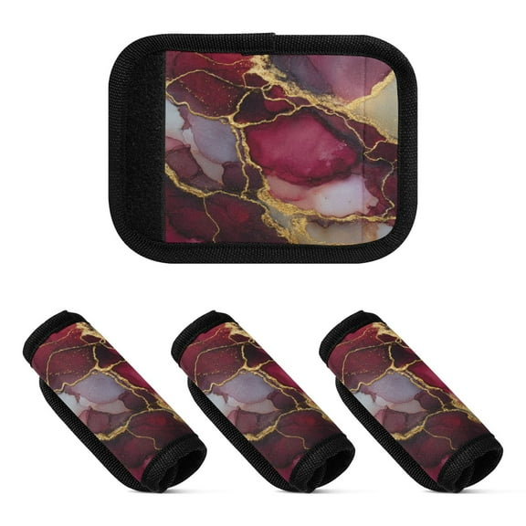 Luggage Handle Wrap for Suitcase 4-Pack Includes Back Information Card Wine-red Marble