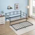 thumbnail image 4 of Faitaliicy Metal Daybed With Trundle Twin Size Daybed With Pullout Trundle Built-in 6 Casters Multifunctional Sofa Bed With Steel Slat Support For Living Guest Room No Box Spring Needed, 4 of 9