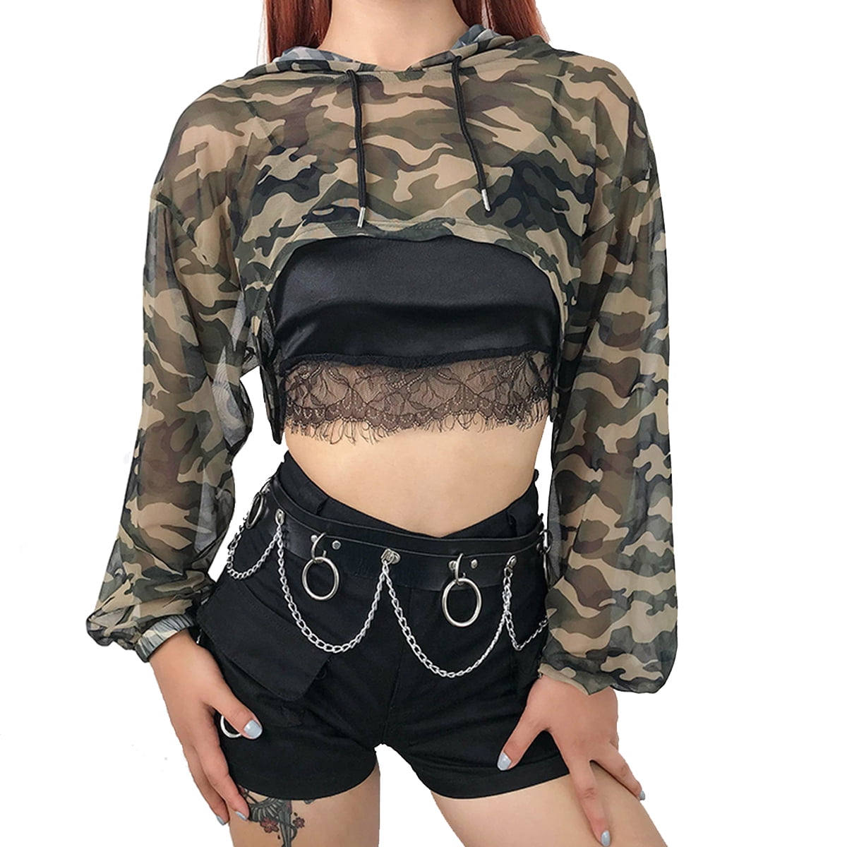 camouflage hooded shirts & tops