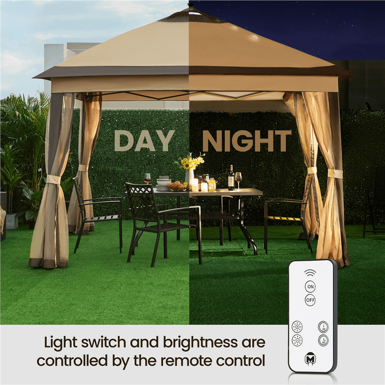 Renwick 11x11ft Garden Gazebo Canopy with Mesh Netting & LED