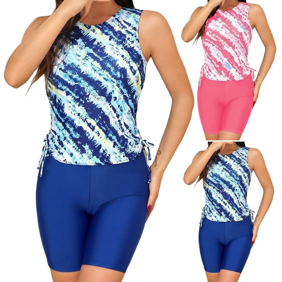 zaveiop Blouson Women's Tankini Swimsuits Tummy Control Modest 2026 Two Piece with Sporty Pockets Bathing Suits (Blue, XL)
