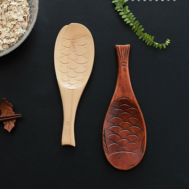 Wood Rice Paddle Non-stick Fish Shaped Rice Spoon Hand-carved Wooden  Service Scoop Shovel Cooking Tableware For Home Kitchen Utensils