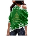 thumbnail image 1 of Christmas Tree Print Off The Shoulder Sweatershirt For Womens Causal Blouse Long Sleeve Loose Slouchy Pullover Plus Size Tops, 1 of 3