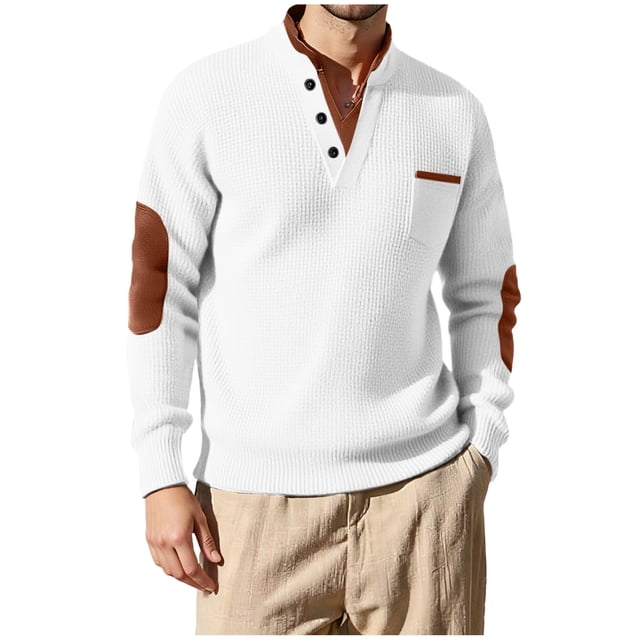 Mgmyaa Men's Sweatshirt Color-Blocked Casual V-Neck Chest Pocket Top