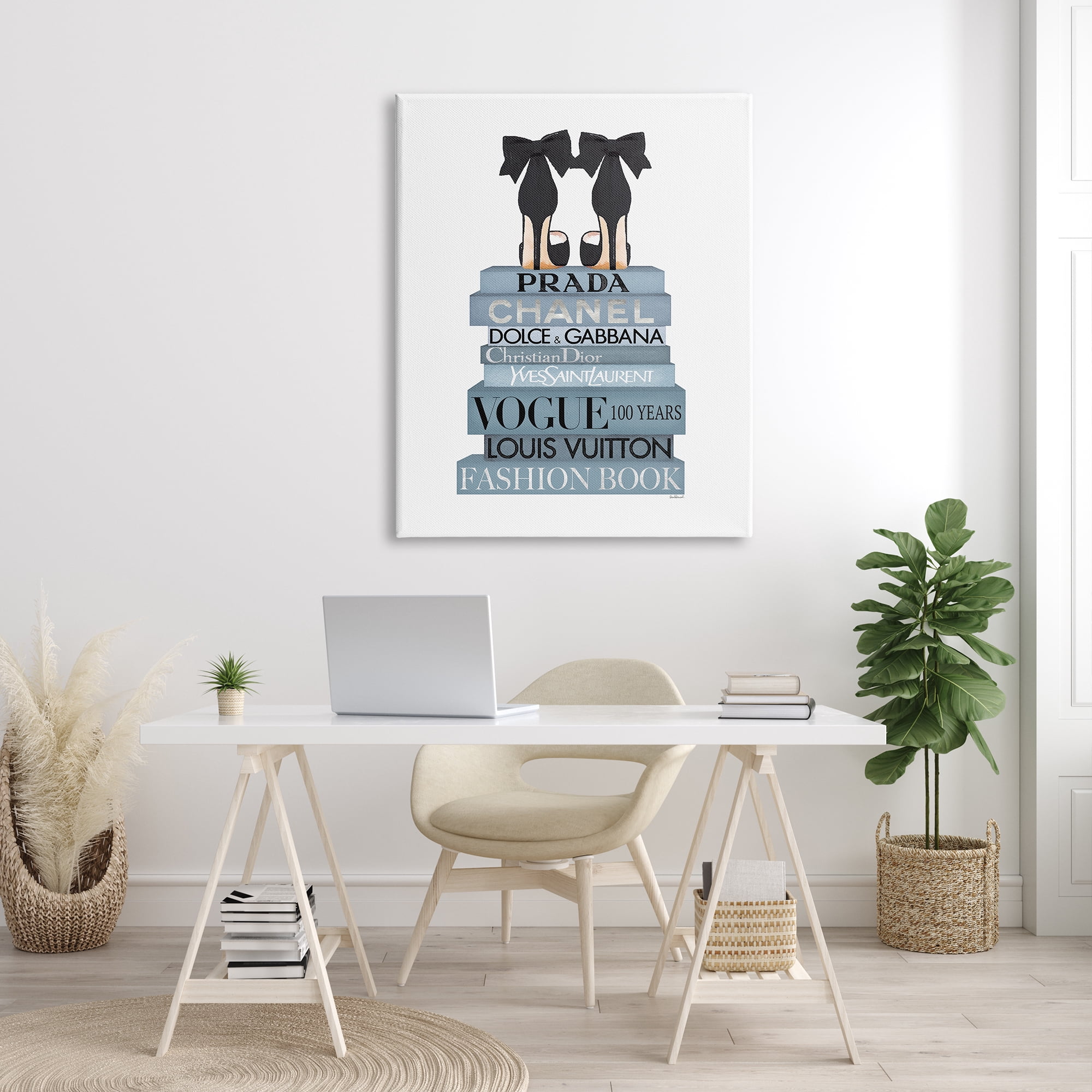Stupell Industries Black Bow Shoes Tall Fashion Glam Bookstack Beauty & Fashion Painting Gallery Wrapped Canvas Print Wall Art, 36 x 48