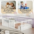 thumbnail image 2 of DreamBuck Twin Size Floor Bed Frame with Fence and Door, Wood Montessori Bed with Safety Guardrails, Floor Bed Frame for, Boys, Girls, No Box Spring Needed,White(No Bed Slats), 2 of 8