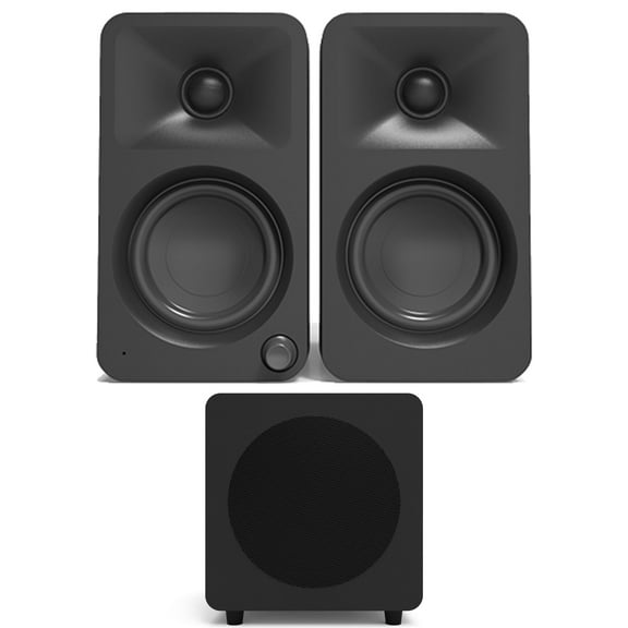 Kanto ORAMB Powered Reference Bluetooth Desktop Speakers - Black Pair with a Kanto SUB8VMB Sealed Powered 8" Subwoofer - Vinyl Black (2023)