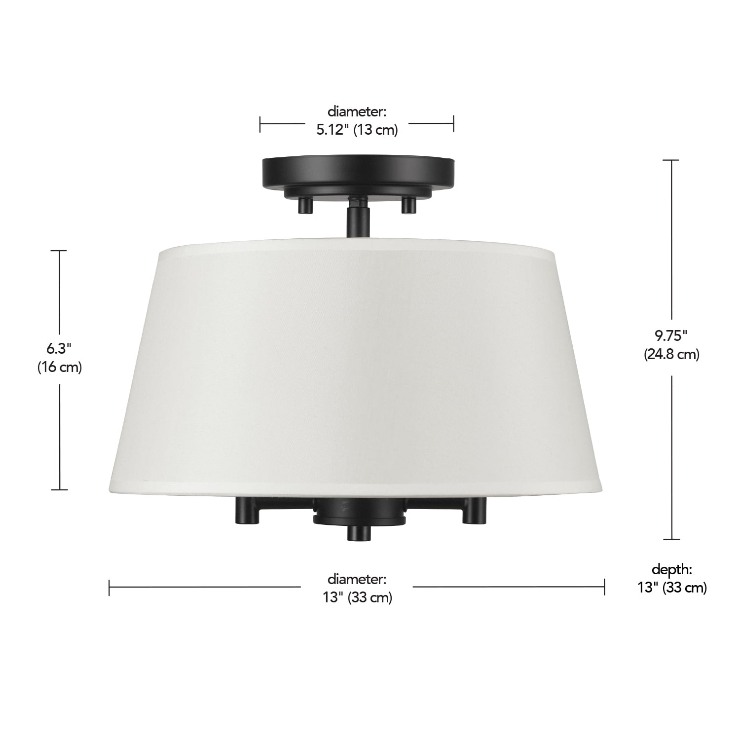 Better Homes & Gardens 2-Light Matte Black Indoor Flush Mount Light, Fabric Shade, Bulbs Included