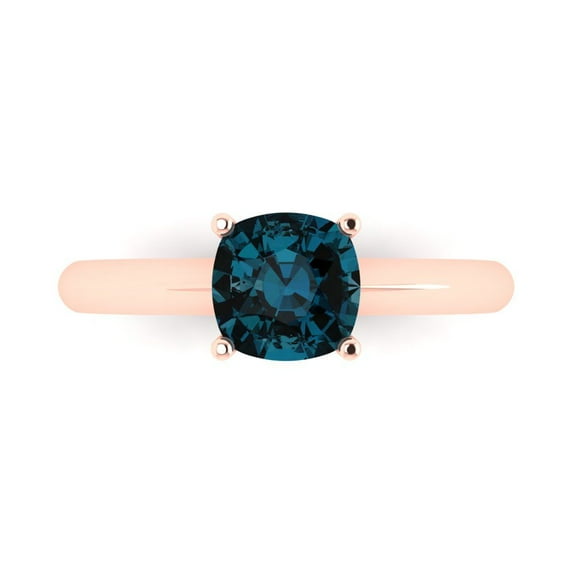 Solitaire Engagement Ring for Women - 1.5ct Natural London Blue Topaz in 18K Rose Gold Promise Ring