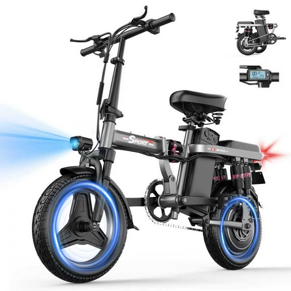 Two-Person Foldable Electric Bike for Adults, 750W Peak Motor, 25MPH Top Speed, 48V 15Ah Removable Battery, 30 Miles Range, 300 lbs Load Capacity, 14" Tires, Multi-Shock Absorption, UL2849 Certified