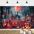 thumbnail image 3 of 10 x 8 ft Halloween Backdrop Scary Cemetery Skull Halloween Pumpkin Red Moon Grave Background Graveyard Gloomy Woods Kids Adult Halloween Party Banner Decorations Background, 3 of 4