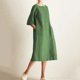 thumbnail image 2 of Gibobby Vestidos para Mujer Casuales Vestido holgado de moda para mujer, informal, con cuello redondo, manga media, bolsillo de lino(Verde,M), 2 of 5