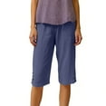 thumbnail image 4 of Women's Bermuda Shorts Linen Shorts Knee Length Casual Summer Capri Pants Pull On Long Shorts Navy M 13" Inseam, 4 of 7