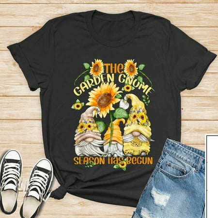 Jasmine Floral Sunflower Dwarf Print T-shirt Tee (Black S