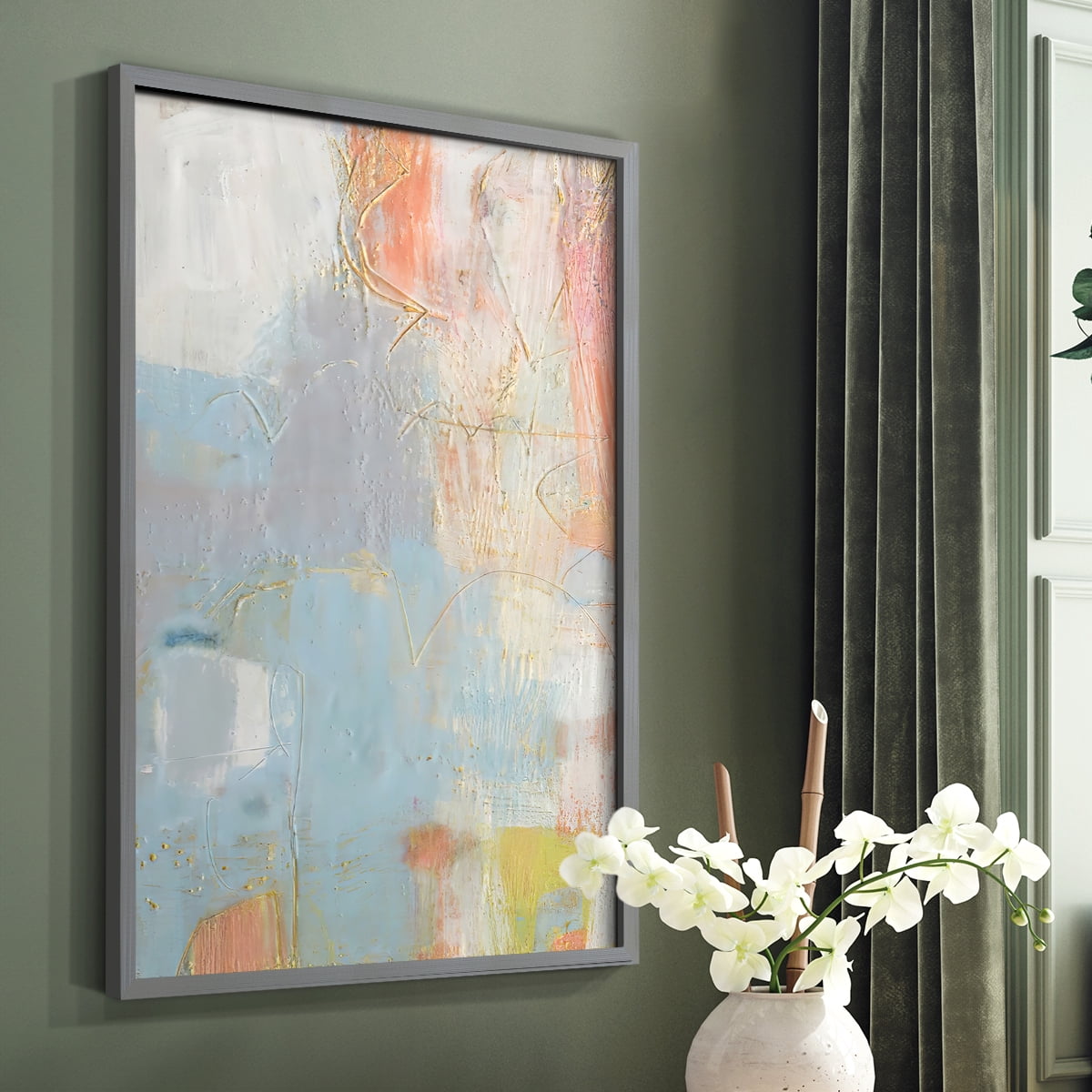 Cully II Framed Print in Gray Solid Wood Framed Print No Nail Hanging