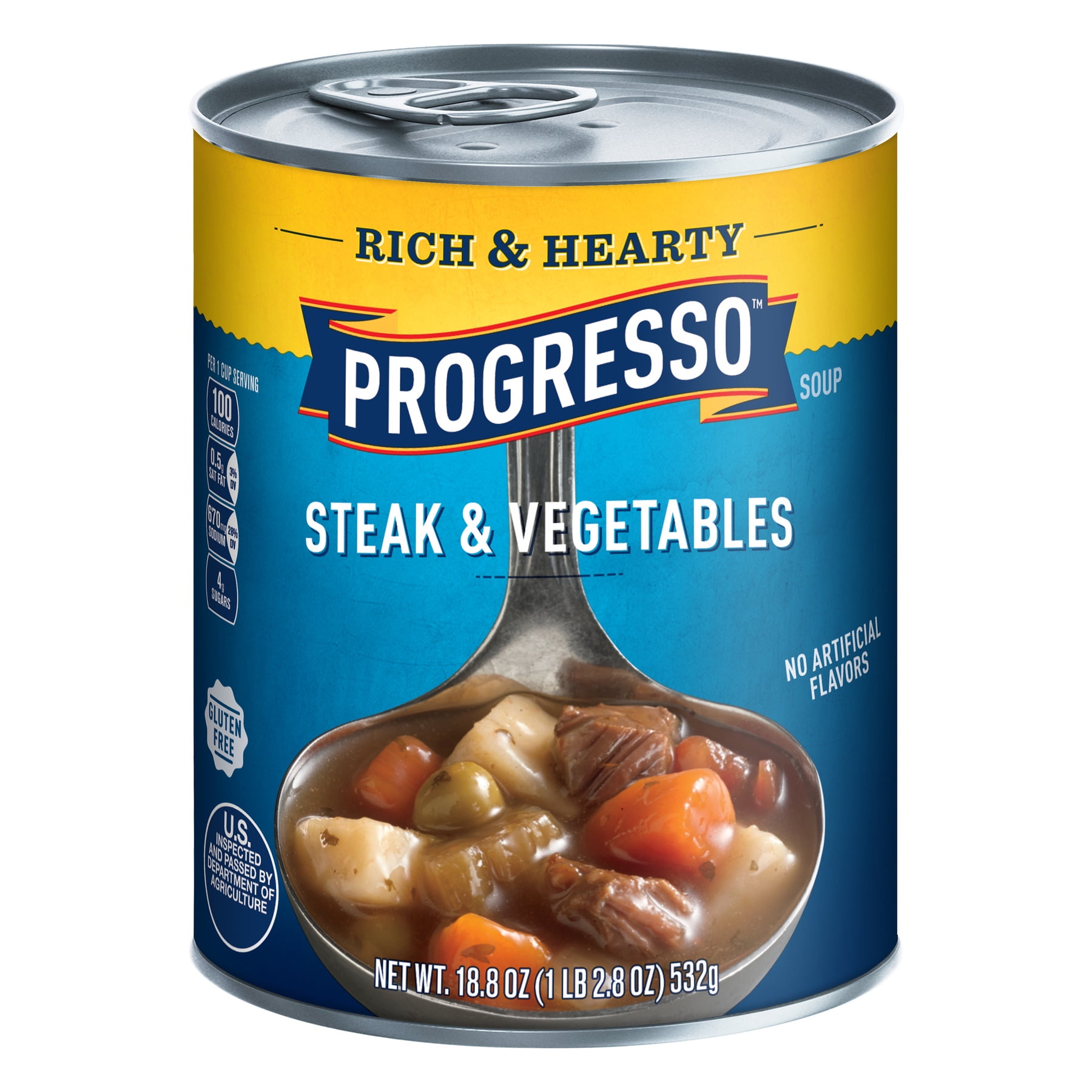 Progresso Soup, Rich & Hearty, Steak and Vegetable Soup, 18.8 oz Can