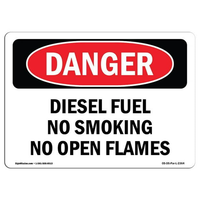 SignMission OS-DS-A-1218-L-2364 12 x 18 in. OSHA Danger Sign - Diesel Fuel No Smoking No Open Flames