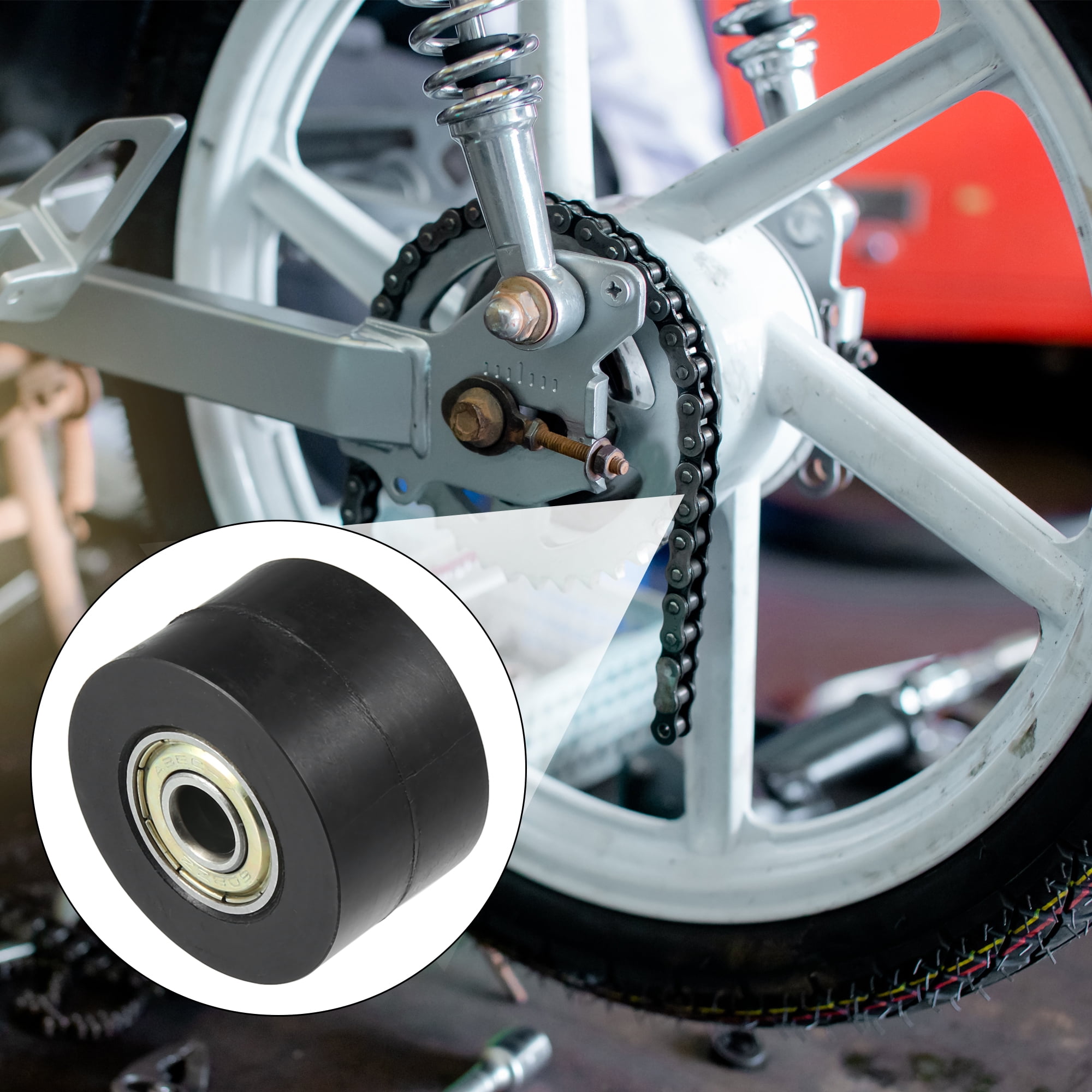 Unique Bargains 8mm Drive Chain Pulley Roller Slider Tensioner Wheel Guide Black