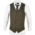 thumbnail image 2 of GFDYREE Men's Slim Fit Herringbone Tweed Suits Vest Premium Wool Blend Waistcoat, 2 of 7