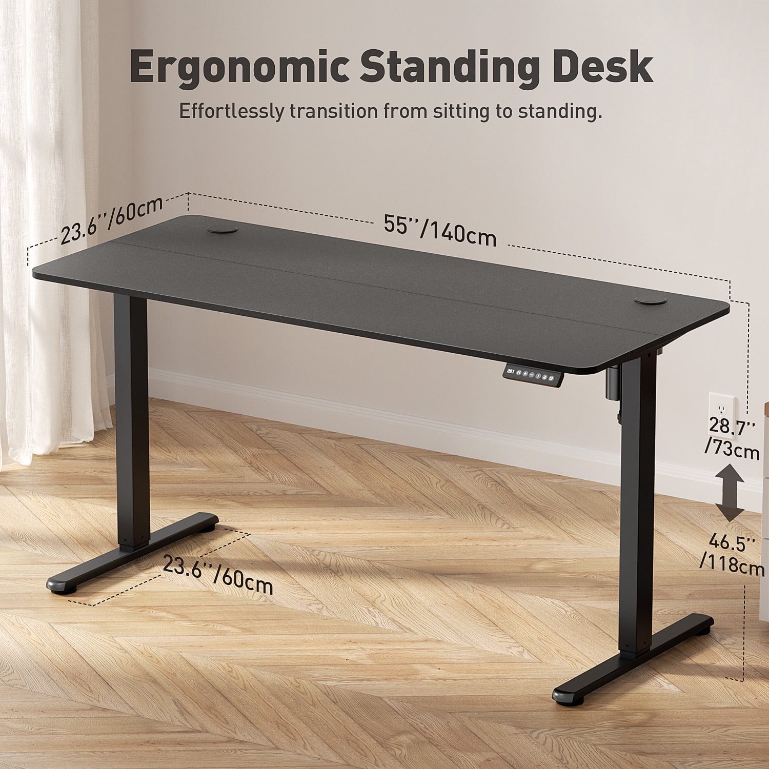 Gylador Electric Standing Desk, 55''x24'' Height Adjustable Desk with Memory Preset, Stand up Desk with Electric Lift, Electric Desk for Home, Computer Desk, Office Desk, 2 Boards, Black
