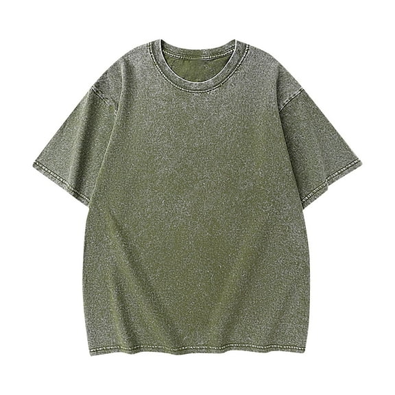 YLSDY Men's Oversized Cotton T-Shirts Loose Fit Vintage Washed Tee Unisex Short Sleeve Casual Shirts Tops Army Green XXXXXL