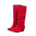 thumbnail image 4 of ZHAOCHENG Botas de nieve de tacón bajo para mujer, con diamantes de imitación, punta redonda, hasta la rodilla, para fiesta, boda, color rojo, negro y azul., 4 of 5