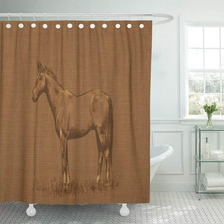 Suttom Burlap Rustic Horse Lumbar, Rustic Cottage Shower Curtains