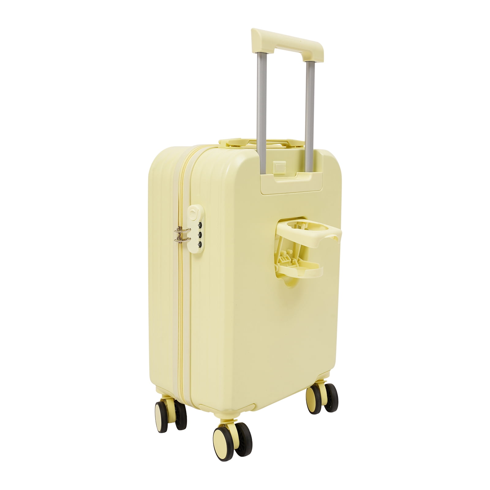 Yellow 20 inch Luggage Carry on Suitcase, 4 Wheels Hardshell Lightweight Rolling Suitcases Yellow with Cup Phone Holder and Charger Port