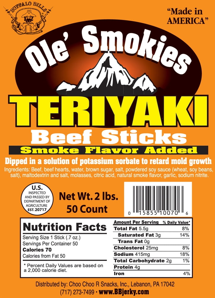 Buffalo Bills 2-lb Teriyaki 5" Ole Smokies Saddlebag (50 twist end beef sticks per saddlebag)