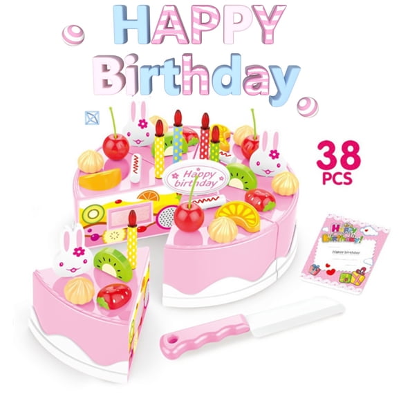 IROINID Pretend Play Toys,Pretend Play Sets,Christmas Pretend Play Toys for Girls,Children's Play House Birthday Cake 1-6 Years Old Boys and Girls Toys Cut Music Sound and Music Cake 38 Set