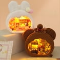 thumbnail image 2 of Visland 1 Set House Assembled Toy with Furniture Bear Rabbit Hut Handmade Model Toy Ornament LED Light DIY Wooden Miniature Building Doll House Kit Birthday Gift, 2 of 8