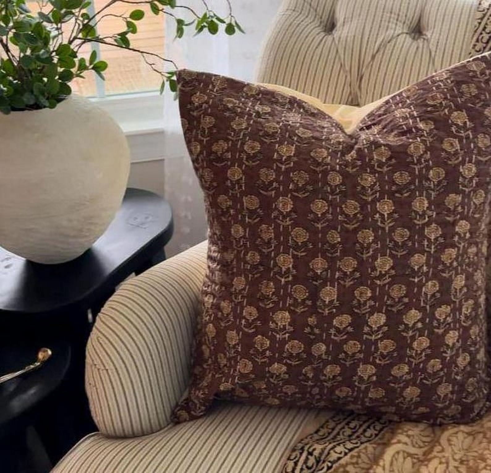A And E Textiles House Cushion cover All Size Pillow Cover Home Decor Handmade Kantha work Pillow Cover Indian | Modern Pillow | Cushion Cover hamdblock print