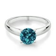 thumbnail image 2 of Gem Stone King 1.70 Ct 7mm Round London Blue Topaz 10K White Gold Ring (Size 6), 2 of 4