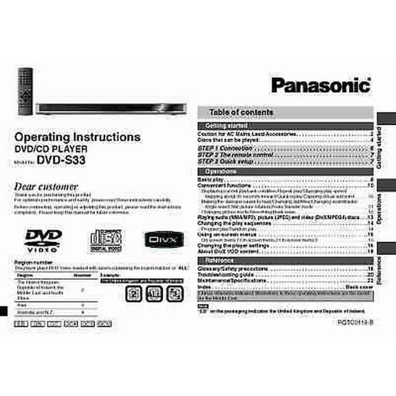 Instruction Manual ONLY for Panasonic DVD-S33 DVD Player Owners Instruction Manual REPRINT