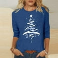 thumbnail image 2 of Christmas Tops For Women 3/4 Sleeve Shirts Fashion Tree Print Loose Casual Holiday T Shirts, 2 of 4
