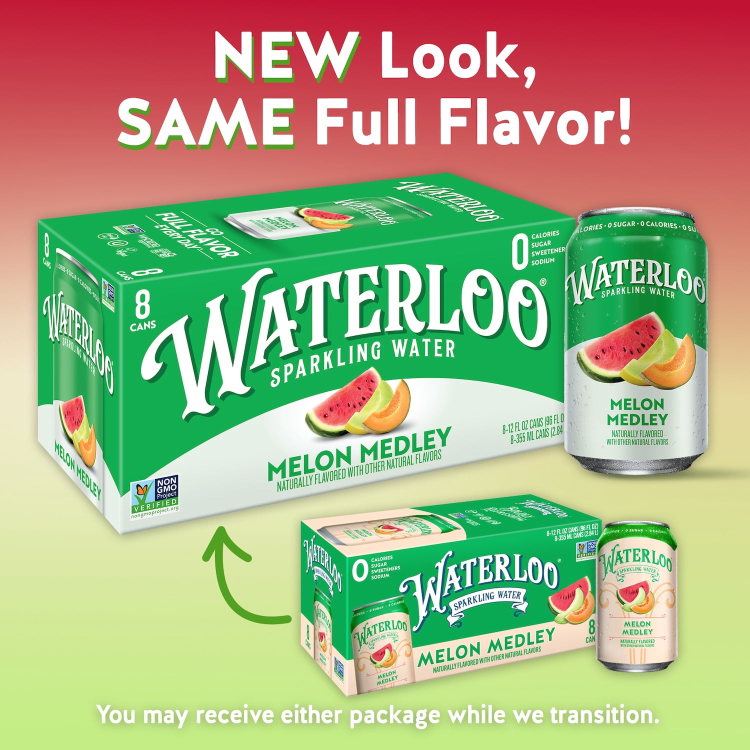 (3 pack) Waterloo Sparkling Water, Melon Medley, 12 fl oz, 8 Pack Cans